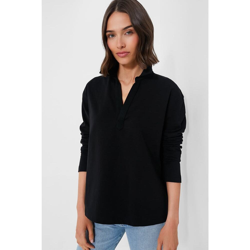 POMANDER PLACE Black Bradley Knit Polo Popover Size M NWT